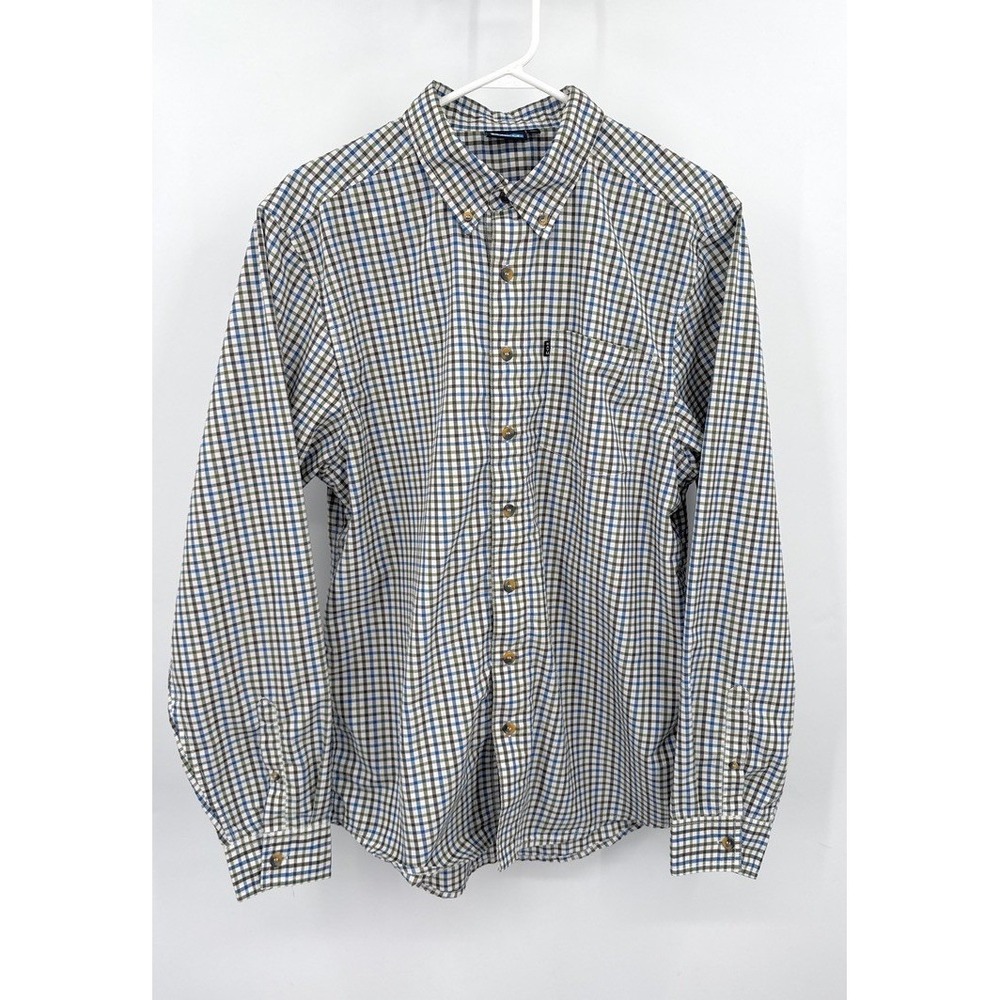 Kavu Mens Long Sleeve Plaid Button‎ Down Shirt Blue Green Brown Size Large